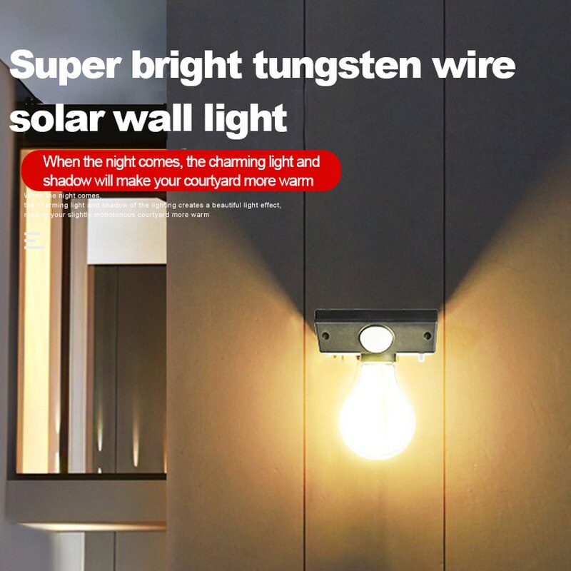 태양광 LED 텅스텐 필라멘트 전구 램프, COB 전구 조명 제어 인체 유도 벽 램프 방수 IP65 야외 정원용
